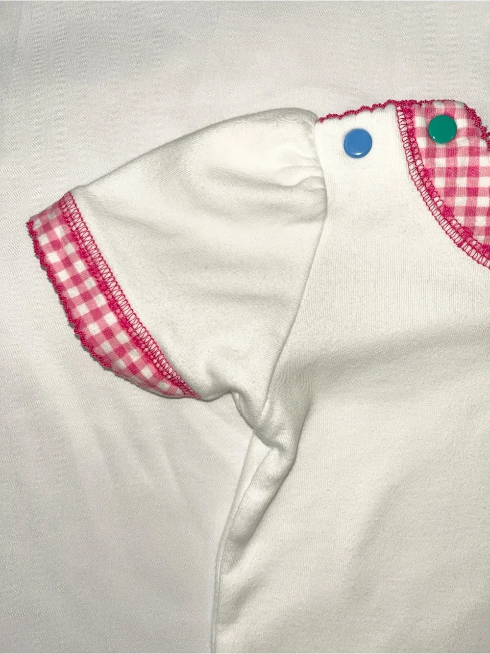 Gymboree 90s White Gingham Trim Vintage Top Rainbow Tag 100% Cotton Infant 6-12
